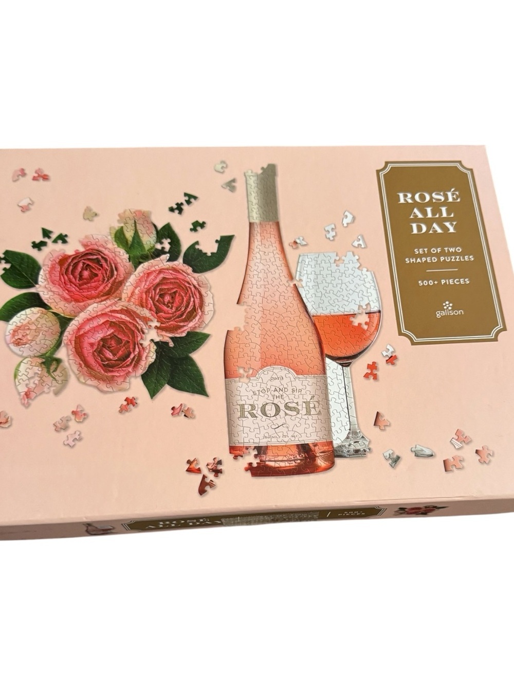 Galison Rosé All Day Set of 2 Shaped Jigsaw Puzzles 500+ Pieces Wine Roses